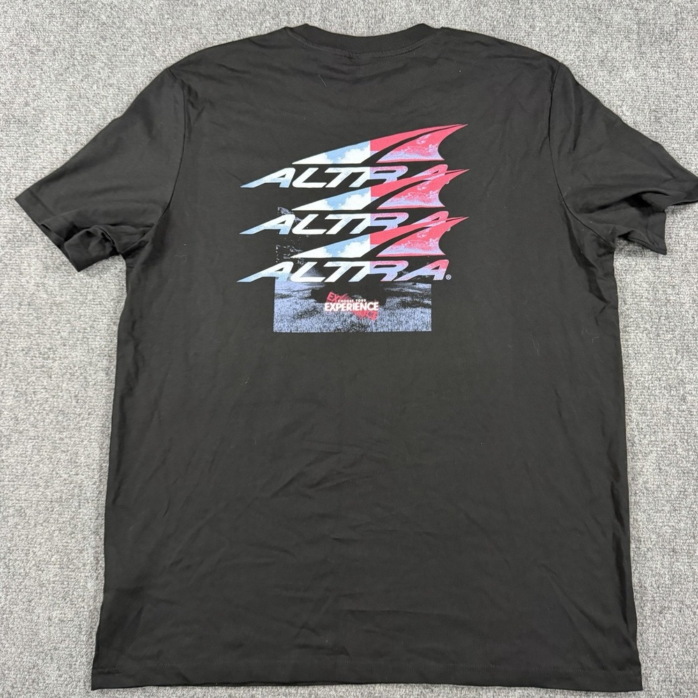 Altra T Shirt Mens Large Black Running Experience Logo Cotton Double Sided